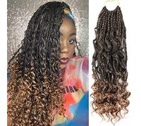 Ainimiu Confezione da 8 extension di capelli sintetici con estremità ricce, da 35,6 cm, pre-loop Bohomian all'uncinetto, 35,6 cm, 400 g