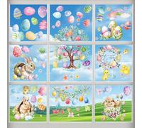 AINIUNIU Adesivi per la Finestra di Pasqua, 9 Fogli di Decorazioni Pasquali, Vetrofanie Pasquali Easter Decorazioni per Finestre Primaverili, Adesivi Statici in PVC per Regali di Pasqua