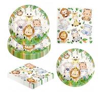 AINIUNIU Stoviglie per Feste a Tema Animali, Animali della Giungla Piatto Compleanno, 40 Pezzi Set Stoviglie Animali Tema Animale Forniture, per Compleanno Bimbo e Feste Estive