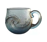 Ainiupi Tazza in vetro soffiato a mano, 350 ml, tazza in vetro soffiato a mano, con texture unica, ogni tazza a tema per tè, caffè, cocktail, idea regalo per gli amanti dell'oceano