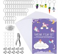 Ainiv 181 Pezzi Fogli di Plastica Pazzi con 20 Forature Trasparenti | Set di Plastica Magica con Perforatore, Fibbia Aperta, Portachiavi, Spilla e Gancio per Orecchio per Fai Da Te