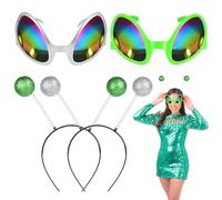 Ainiv 2 Paia Alien Archetto E Occhiali Martian Antenna Archetto Arcobaleno Lenti Colorate Alien Occhiali da Sole Testa Boppers Costume Bomboniere per Feste di Halloween Cosplay