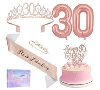Ainiv 30° Compleanno Corona Oro Rosa "Happy 30th Birthday" | Cake Topper, Fascia e Tiara per il Compleanno, Candele e Palloncini con Numeri in Oro Rosa, Regali di Compleanno Decorazioni