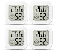 Ainiv 4 Pezzi Mini Igrometro Termometro Digitale, Bianca | con Emoji per Interni, Termometro Ambiente LCD, Monitor di Temperatura e umidità per Casa, Serra, Stanza, Ufficio