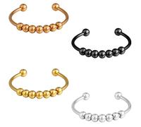 Ainiv 4PZ Anello Ansia, Anello Antistress Donna, Anxiety Ring, Anelli Regolabile Aperto Fidget Ring per Uomo, Donna, Ragazza, Figlia, Mamma e Moglie, Unisex-Nero, Argento, Oro, Oro Rosa
