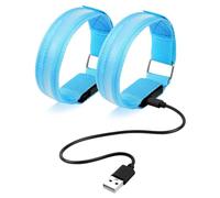 Ainiv LED Bracciale, 2Pz Fascia da Braccio A LED di Ricarica USB, 3 modalità di Illuminazione, Luci Braccialetti Sportivi Luminosi Adatto per Ciclismo, Jogging, Escursionismo,Running, Blu