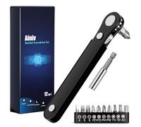 Ainiv Mini Chiave a Cricchetto a 15 Denti, Cacciavite Magnetico ad Angolo Retto da 12 Pezzi, Piccola Chiave a Cricchetto Reversibile da 1/4" con 1 Asta di Prolunga e 10 Punte per Cacciavite