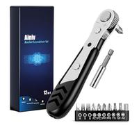 Ainiv Mini Chiave a Cricchetto a 36 Denti, Cacciavite Magnetico ad Angolo Retto da 12 Pezzi, Piccola Chiave a Cricchetto Reversibile da 1/4" con 1 Asta di Prolunga e 10 Punte per Cacciavite