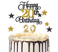 Ainiv Set Nero e oro 20 Anni Compleanno Torta Topper, Buon Compleanno Decorazione Della Torta, per Uomini e Donne di 20 Ani Forniture per Festa di Compleanno