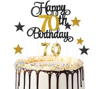 Ainiv Set Nero e oro 70 Anni Compleanno Torta Topper | Buon Compleanno Decorazione Della Torta, per Uomini e Donne di 70 Ani Forniture per Festa di Compleanno