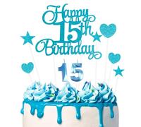 Ainiv Set Oro Blu 15 Anni Compleanno Torta Topper