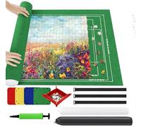 Ainiv Tappetino per puzzle arrotolabile, 2000 pezzi, 119,4 x 80 cm, portatile, in feltro, con 4 vassoi di ordinamento e borsa da viaggio, porta blocco per puzzle per adulti e adolescenti, verde