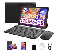 Ainmel Tablet da 10 pollici, Android 14 tablet HD IPS 1280 x 800, 12 GB RAM 64 GB ROM 1 TB Extension,WiFi 6, BT 5.4, 5 MP+8 MP, kit di tablet 8 in 1 con tastiera, custodia di protezione, mouse, stilo