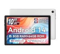 Ainmel Tablet da 10 pollici, Android 14 Tablet Processore Octa-Core, 8GB+64GB(TF 1TB), 1280 x 800 HD IPS Wi-FI 6/Widevine L1/5000mAh/doppia fotocamera/identificazione facciale Tablet PC (bianco)