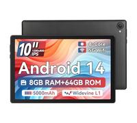 Ainmel Tablet da 10 pollici, Android 14 Tablet Processore Octa-Core, 8GB+64GB(TF 1TB), 1280 x 800 HD IPS Wi-FI 6/Widevine L1/5000mAh/Doppia fotocamera/Identificazione facciale Tablet PC (nero)