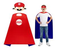 Ainvliya Costume da Mari, 2 pezzi di Super Bro Cosplay con mantello, maschere per feste, carnevale, Halloween, cosplay, decorazione per bambini
