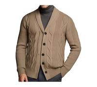 AIOIDI Uomo Casual Cardigan Bottoni con Lavorazione a Trecce e Collo a Scialle Cachi L