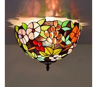 Aioneer 12" Grape Ceiling Lights, Handmade Stained Glass LED Ceiling Lamp Flush Mount, Victoria Style Bedroom Chandelier for Living Room Kitchen Dining Room Hallway