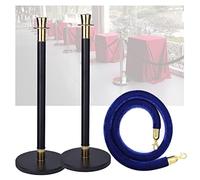 Aioneer 3-Piece Black-Gold Crowd Control Stanchion Set with Red Velvet Ropes - Durable Barrier System for Hotels, Malls, Weddings, Exhibitions & Events-Schwarzgoldstange-Blue Rope