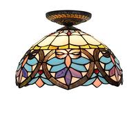 Aioneer Baroque Ceiling Lights, Stained Glass LED Ceiling Lamp Flush Mount with 12 inch Shade, Vintage Style Chandelier for Living Room Bedroom Kitchen