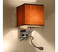 Aioneer Bedside Wall Lights with Flexible Reading Light And Adjustable Gooseneck Lamp Wall Mounted Bedroom Lights with Switch Fabric Shade Beige Night Light-Brown