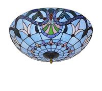 Aioneer Ceiling Light Flush Mount Victorian Stained Glass Ceiling Lamp Vintage Blue Baroque Pendant Hanging Lamp for Bedroom Living Room Dining Room Kitchen,12 Inch-20 inch