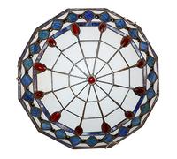 Aioneer Ceiling Light Flush Mount Victorian Style Stained Glass Ceiling Lamp Dimmable Vintage Round Chandeliers for Bedroom Living Room Dining Room Kitchen Hallway,Green,50Cm-Blue-30cm
