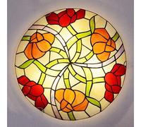 Aioneer Ceiling Light Flush Mount Victorian Style Stained Glass Ceiling Lamp Dimmable Vintage Round Chandeliers for Bedroom Living Room Dining Room Kitchen Hallway,A,40Cm-D-40cm
