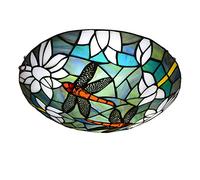Aioneer Ceiling Light Flush Mount Victorian Style Stained Glass Kitchen Ceiling Lamp Dimmable Vintage Dragonfly Chandeliers for Bedroom Living Room Dining Room,Blue,Green,40Cm-Green-30cm