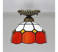 Aioneer Flush Mount Ceiling Light, 8" Stained Glass Ceiling Lamp, Victorian Style Chandeliers for Living Room, Hallway, Kitchen, Dining Room,Orange-Red