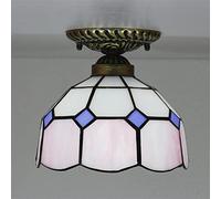 Aioneer Flush Mount Ceiling Light, 8" Stained Glass Ceiling Lamp, Victorian Style Chandeliers for Living Room, Hallway, Kitchen, Dining Room,Orange-Pink