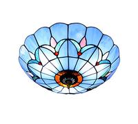 Aioneer Flush Mount Ceiling Light Fixtures,Vintage Stained Glass Shade Hallway Ceiling Lamp, Modern Retro Decoration Chandelier Pendan Lighting for Living Room Bedroom,Yellow,50C-Blue-30cm