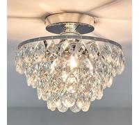 Aioneer Island Lights, Modern Crystal Chandelier Silver Semi Flush Mount Ceiling Light Fixture Silver Ceiling Lamp Compatible with Kitchen Light Bedroom Foyer Dining Room Fixture-Silver