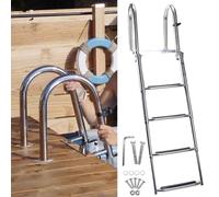 Aioneer Kit di Montaggio per Scaletta per Piscina Fuori Terra, Scala Telescopica A 4 Gradini per Barca/Pontone/Molo, Scaletta Interna Telescopica Pieghevole in Acciaio Inossidabi