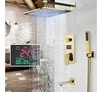 Aioneer Kit Doccia, Rubinetti per Bagno, Rubinetto Miscelatore per Bagno di Lusso in Oro, Soffione Doccia A Pioggia A LED A Parete, Beccuccio per Vasca, Set Doccia da 8 Pollici, -16 inch Shower Set
