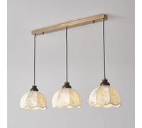 Aioneer Lampadari A Sospensione A Forma di Fiore, per Isola Cucina, Piccola Lampada di metà Secolo, Lampadario Vintage in Legno con 3 Gruppi di Tessuto, per Sala da Pranzo, Camer-3 Light Long