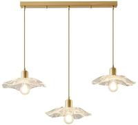 Aioneer Lampadario A Sospensione in Vetro con Fiore Antico, 3 Luci, Lampadario Francese Rotondo A Grappolo, Lungo Petalo di Loto Dorato E Trasparente, Lampada A Sospensione Moder-3 Lights Long