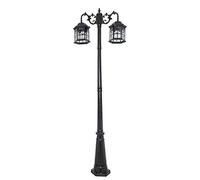 Aioneer Lampioni da Esterno, Lampione Tradizionale da Esterno in Alluminio Pressofuso A Doppia Testa, Luce da Paesaggio Ad Alto Palo, Lampione Stradale Vintage con Vetro Traspare-Black-Height 280cm