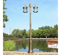 Aioneer Lampioni da Esterno, Lampione Tradizionale da Esterno in Alluminio Pressofuso A Doppia Testa, Luce da Paesaggio Ad Alto Palo, Lampione Stradale Vintage con Vetro Traspare-Bronze-Height 250cm