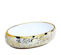 Aioneer Lavabo in ceramica da bagno, lavello ovale senza troppopieno lavello è molto moderno era perfetto per il rimodellamento del bagno, 58 x 38 x 15 cm bianco dorato, oro, lavello