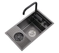 Aioneer Lavello da Cucina A Vasca Singola, Lavello A Incasso con Coperchio, Lavello da Cucina per Camper A Vasca Singola in Acciaio Inox, Lavello da Bar, Rivestimento Nano, Lavel-Black-58x32cm