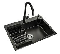 Aioneer Lavello da Cucina. Vasca Singola in Acciaio Inox con Rubinetto E Scarico, Colore Nero, per Camper, Installazione A Incasso O Sottotop.-Black-55x45x22cm