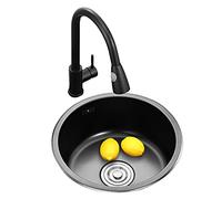 Aioneer Lavello Singolo in Acciaio Inox, Nero, Rotondo, Mini Lavello da 30 Cm per Bancone Bar, Cucina-B-35cm