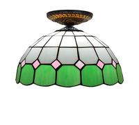 Aioneer LED Ceiling Lights, Stained Glass Flush Mount Ceiling Lamp with 12 inch Shade, Vintage Chandelier for Living Room Bedroom Kitchen, Green