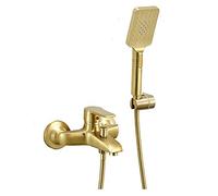 Aioneer Miscelatore Doccia A Barra Rubinetto per Vasca Classico in Ottone Dorato Spazzolato Rubinetto per Doccia da Parete per Bagno Set Miscelatore Doccia Multifunzione con Mani-Brushed Gold C-A