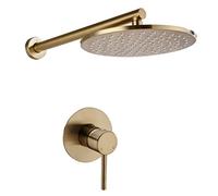 Aioneer Miscelatore per Doccia in Oro Spazzolato, Sistema Doccia, Soffione Doccia in Ottone Massiccio, Rubinetto per Doccia, Braccio Doccia A Parete, Set Doccia, 10 Pollici. Misc