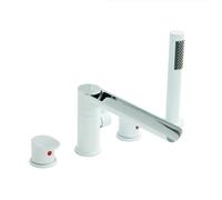 Aioneer Miscelatore per Vasca da Bagno con Cascata E Kit Doccia, Rubinetto per Vasca A 4 Fori, Rubinetto Nero A Doppia Maniglia-White