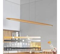 Aioneer Modern Adjustable Wood Pendant Light with Remote Control Dimmable Brown Hanging Lamp for Dining Table Living Room And Office-L130cm-Stepless Dimmable