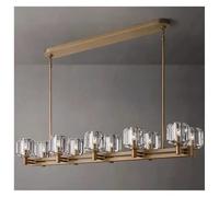 Aioneer Modern Copper Crystal Pendant Light Long Home Deco Kitchen Island Dining Table Hanging Lamp Minimalist-Gold-Warm_L137CM 10S