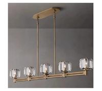 Aioneer Modern Copper Crystal Pendant Light Long Home Deco Kitchen Island Dining Table Hanging Lamp Minimalist-Gold-White_L137CM 5S